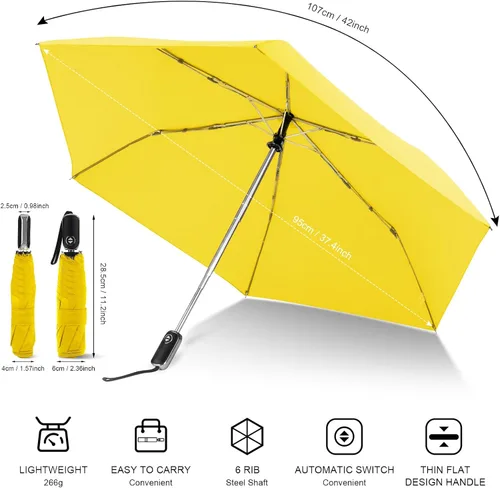 Miniatura 135 de LEAGERA Paraguas de viaje compacto para bolso, mango plano, impermeable para lluvia ligera