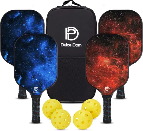 Dulce DOM Juego de 2/4 palas de pickleball aprobadas por USAPA, 4 bolas de pickleball para interiores y exteriores, raqueta de superficie de fibra