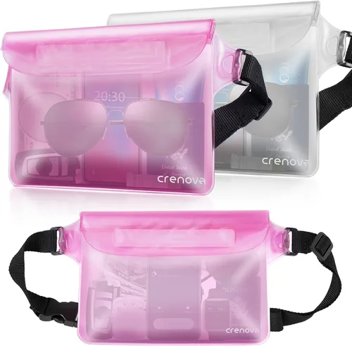 Crenova Bolsa Impermeable con Correa para la Cintura IP68 Bolsa Impermeable para la Cintura con Pantalla Táctil Bolsa Seca con Cinturón Ajustable,