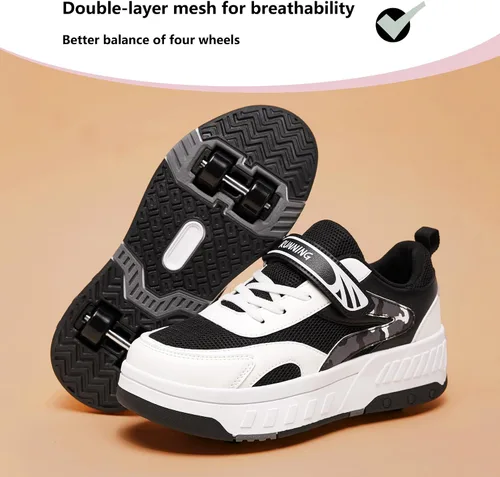 Miniatura 4 de Patines de verano con malla transpirable de 4 ruedas para niños, zapatos con ruedas para niños y niñas, zapatillas deportivas elegantes, duraderas