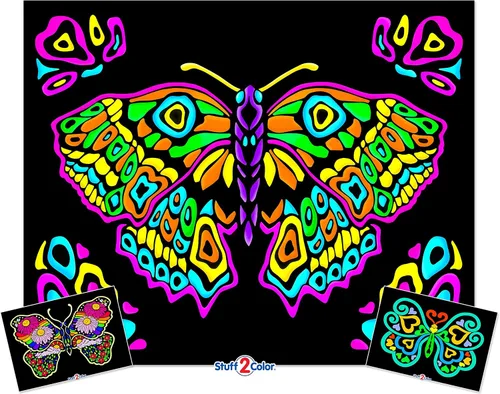 Stuff2Color Póster de mariposa pintada para colorear, incluye 3 diseños (1 grande y 2 pequeño), para niños, niños pequeños, adolescentes y adultos