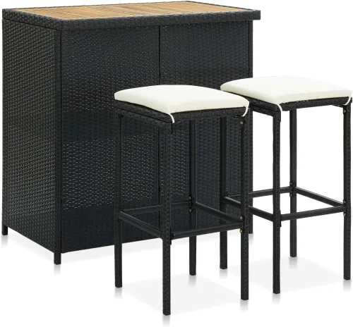 Miniatura 11 de Juego de barras de 3 piezas de ratán sintético rectangular marrón con marco de acero, diseño moderno para interiores y exteriores, comedor y patio