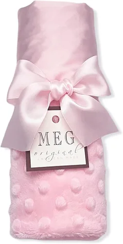Miniatura 3 de MEG ORIGINAL Manta de seguridad para bebé niña, satén rosa y lunares minky con lazo
