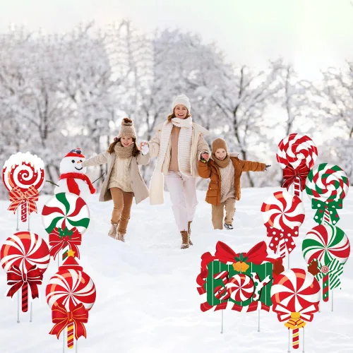 Miniatura 8 de JOICEE - Letreros de Navidad para exteriores, decoraciones de caramelo, letreros de caramelo de menta con piruletas con estacas para suministros