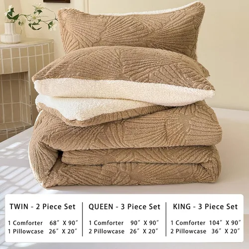 Miniatura 6 de tohrisa Seashell - Juego de edredón Jacquard Sherpa cálido y acogedor, ropa de cama premium de 2 piezas, tamaño individual con patrón geométrico