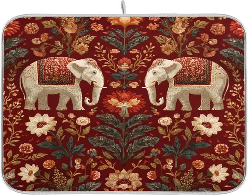 Miniatura 62 de Tapete de secado de platos de primavera naranja con flor de amapola para encimera de cocina, tapete escurridor absorbente de microfibra, tapete