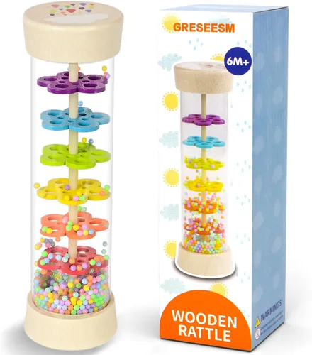 Barra de Lluvia, Juguetes Montessori para Bebés de 6 a 12 Meses, 1 Año, Sonajero de Madera para Bebés, Juguetes Sensoriales, Sonajero Musical para