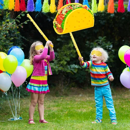 Miniatura 5 de Piñata de taco - Piñata mexicana para fiesta, incluye palo de murciélago con los ojos vendados para cumpleaños, decoración de Cinco de Mayo