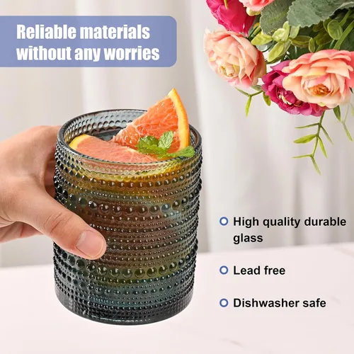 Miniatura 3 de ZMOWIPDL Juego de vasos de vidrio vintage de 6 piezas, vasos de 12 oz con asas de nudo, vaso para agua azul en relieve, para cerveza, cóctel