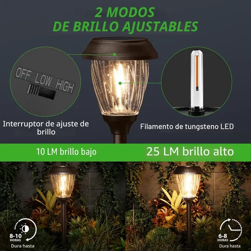 Miniatura 2 de XMCOSY+ Luces solares de camino para exteriores, luces solares de vidrio blanco cálido de 10/25 lm para patio y pasarela, iluminación de paisaje