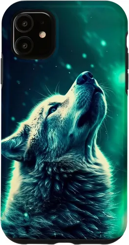Miniatura 8 de Howling Wolf in Night Green Northern Lights Wolves Dog Lover Case for iPhone 16