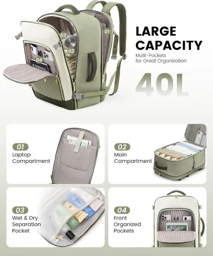 Miniatura 3 de LOVEVOOK Mochila de Viaje Grande, Mochila de Equipaje de Mano para Aviones, Viajes