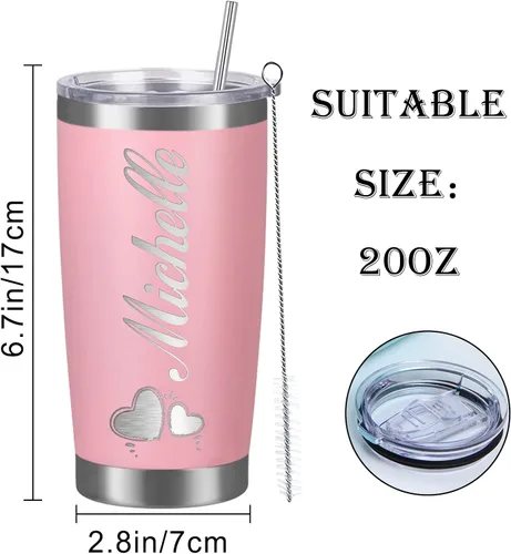 Miniatura 5 de Vasos personalizados con nombres, tapas y pajitas, tazas de viaje grabadas con láser personalizadas de 20 onzas, vasos aislados personalizados