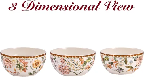 Miniatura 3 de Bico Blooming Moment Juego de 4 Tazones de Cereal, Tazones Hondos de Cerámica de 26 oz para Sopa, Cereal, Ensalada, Fideos, Cocina, Seguros