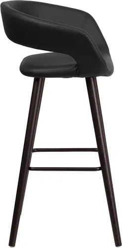 Miniatura 6 de BizChair 29"H Cappuccino Wood Rounded Open Back Barstool in Black Vinyl
