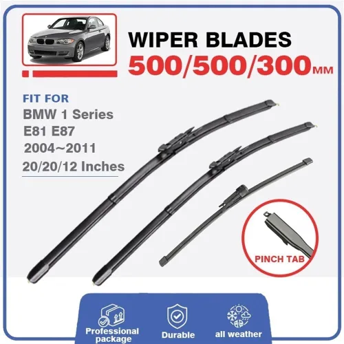 Miniatura 2 de Juego de limpiaparabrisas delantero y trasero compatible con BMW Serie 1 E81 E87 2004-2011 parabrisas 118d 123d 3.3 ft 116i 120d Window 118i 120i