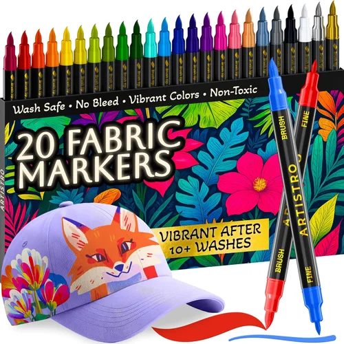 Miniatura 14 de ARTISTRO 5 marcadores de tela negros de doble punta – Kit de decoración de tela – Permanente para ropa – Bolígrafos de pintura acrílica para tenis