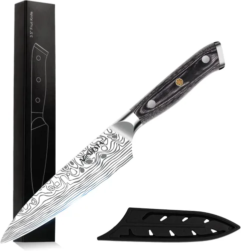Miniatura 15 de MOSFiATA - Cuchillo de chef profesional súper afilado de 8 pulgadas con protector de dedos y sacapuntas, acero inoxidable alemán de alto carbono