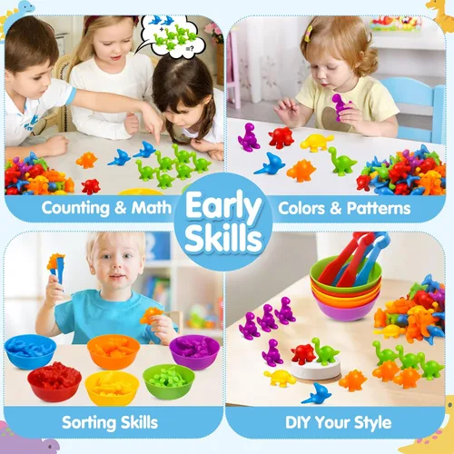 Miniatura 4 de GKDOMS Juguetes para contar dinosaurios, juego a juego con cuencos de clasificación, actividades de aprendizaje preescolar, juguetes sensoriales