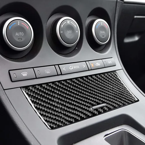 Miniatura 3 de Accesorios de fibra de carbono suave real para interior de coche, panel de cambio de marchas, cubierta de cenicero, calcomanía negra compatible