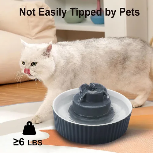 Miniatura 7 de Lawfery Fuente de agua de cerámica para gatos, fuente para gatos de 71 onzas con 3 filtros de carbono y 2 bombas silenciosas, dispensador de agua