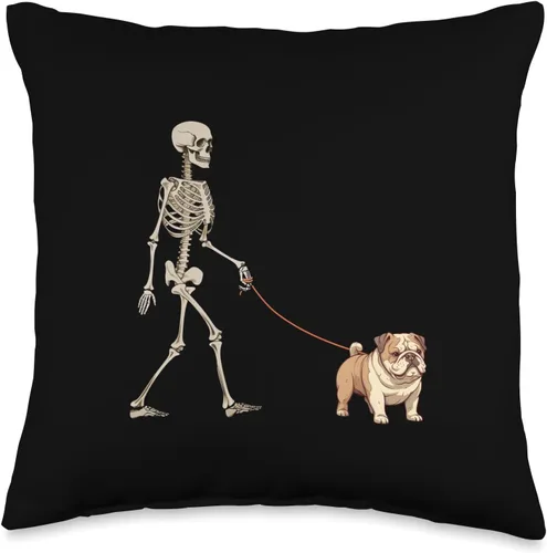 Pet English Bulldog Love Divertida almohada de Halloween con diseño de esqueleto de bulldog inglés, 16 x 16 pulgadas, multicolor