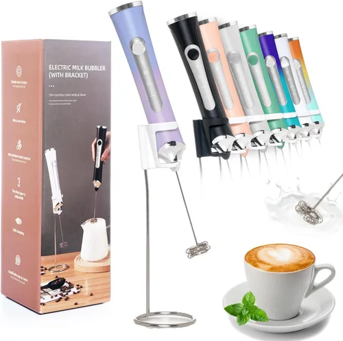 Miniatura 8 de Espumador de leche recargable de mano para café, varita espumadora de 3 velocidades con soporte, Batidora De Mano Electrica, Espumador de café con 2