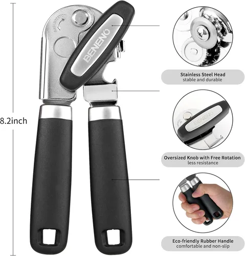 Miniatura 2 de Beneno Abrelatas Manual de Servicio Pesado con Imán, Hoja de Acero al Carbono Afilada Duradera, Corte Suave, Perilla Grande que Ahorra Esfuerzo