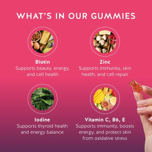 Miniatura 3 de Gomitas de biotina para cabello, piel y uñas. 5,000 mcg de vitaminas veganas de alta potencia para un crecimiento más rápido del cabello, uñas más