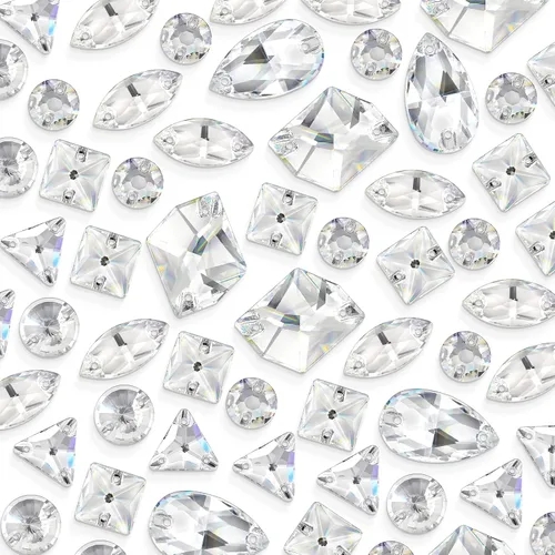 Miniatura 8 de 48 piezas de diamantes de imitación para coser, diamantes de imitación de cristal de formas mixtas con parte trasera plana, para coser en gemas