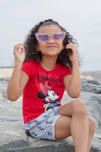 Miniatura 3 de Disney Minnie Mouse - Conjunto de camiseta floral arcoíris y pantalones cortos de cambray, tallas de bebé a niño grande (12 meses - 14-16)