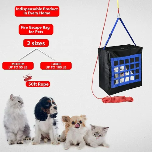 Miniatura 2 de Bolsa de escape de emergencia contra incendios para mascotas de hasta 100 libras - Cuerda de 50 pies incl. - Transportador de equipo de seguridad