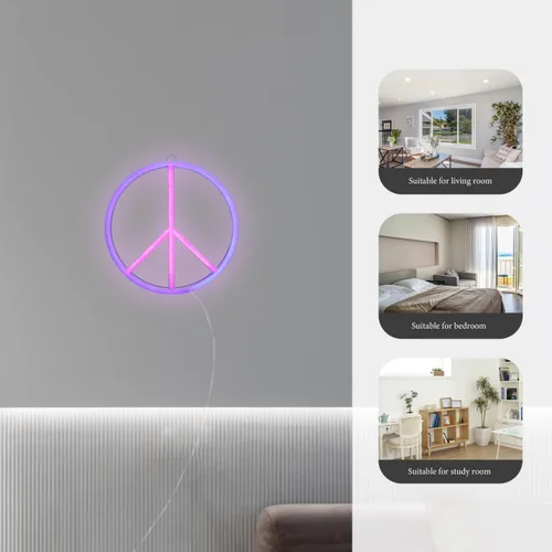 Miniatura 4 de Letrero de la paz con luz de neón de 8.85 pulgadas, alimentado por USB, decoración de pared LED de doble cara, azul y rosa, letrero de neón