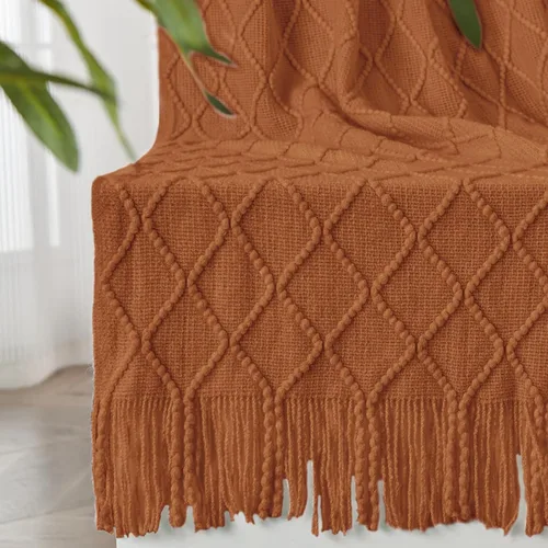 Miniatura 41 de inhand Mantas de punto para sofá y cama, manta de punto suave y acogedora con borlas, mantas decorativas ligeras y mantas decorativas de granja