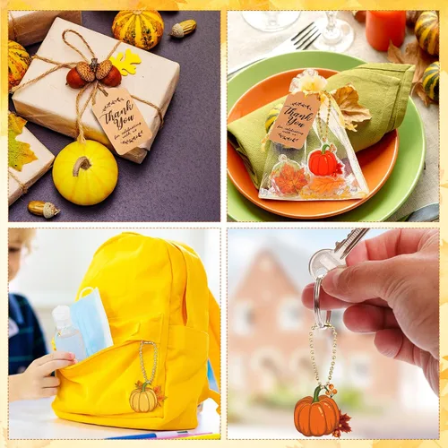 Miniatura 3 de Sasylvia 120 piezas de regalos de fiesta de otoño, calabaza de Acción de Gracias, suministros de fiesta de baby shower, incluye 40 llaveros