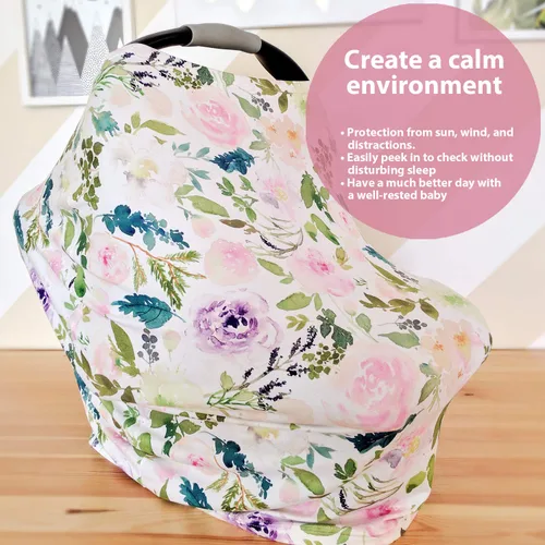 Miniatura 2 de Pobi Baby Premium - Funda multiusos para lactancia, asiento de automóvil, carrito de compras, silla alta y funda de lactancia, bufanda floral