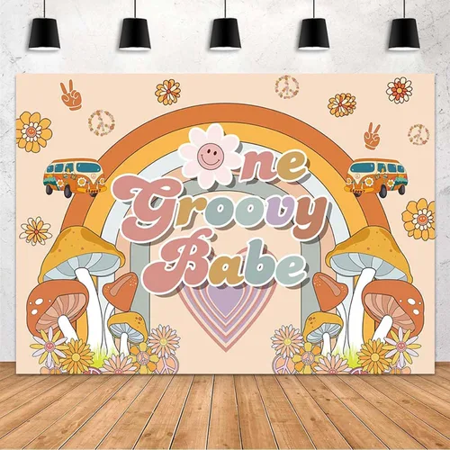 Miniatura 7 de MEHOFOND Telón de fondo de bebé Groovy de 7 x 5 pies, diseño de arco iris, retro, hippie, bohemio, niña, decoración de baby shower, amor de paz