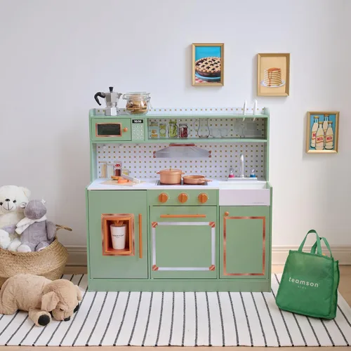 Miniatura 6 de Teamson Kids Little Chef St. Louis - Juego de cocina de madera retro para niños pequeños, juego de cocina de simulación verde con máquina de hielo