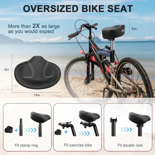 Miniatura 7 de BLUEWIND Nuevo asiento de bicicleta de gran tamaño sin nariz, asiento de bicicleta ancho, diseño de respaldo novedoso para bicicleta eléctrica