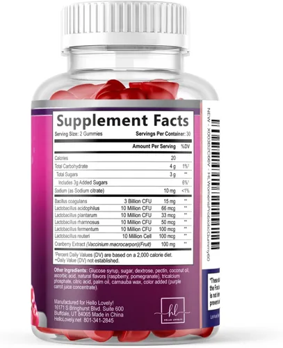 Miniatura 9 de Gomitas probióticas para mujeres con arándano rojo - 6 cepas premium para el equilibrio del pH, salud digestiva, apoyo vaginal e inmunológico, 3 mil
