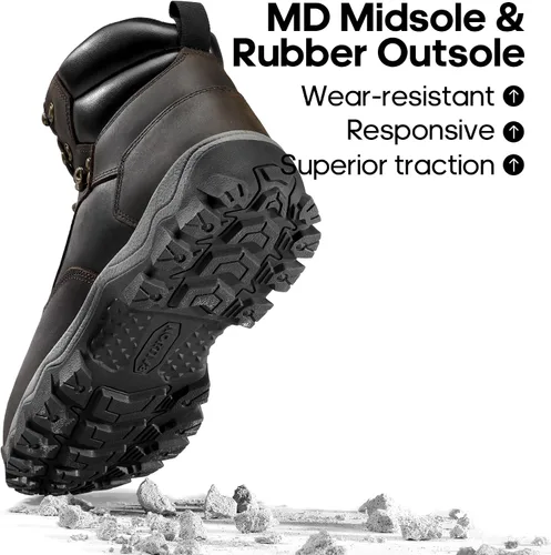Miniatura 4 de NORTIV 8 Botas de senderismo para hombre, impermeables, con puntera suave, botas de trabajo de cuero