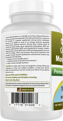 Miniatura 7 de Best Naturals Monohidrato de creatina 1000 mg 240 Comprimidos