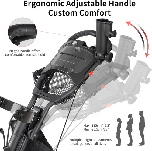 Miniatura 3 de Caddytek CaddyLite ONE-Swivel V8 - Carrito de golf plegable de 3 ruedas con un clic, ligero, con una rueda delantera giratoria de 360°, mango Gris