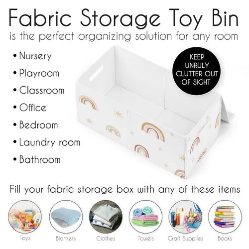 Miniatura 5 de Sweet Jojo Designs Caja de almacenamiento de juguetes de tela bohemia con arco iris para bebé, habitación de niños, color rosa pálido, oro rosa