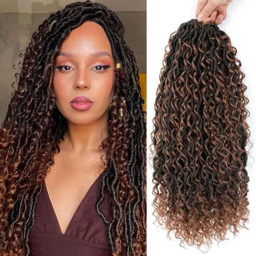 Miniatura 22 de 6 paquetes de cabello sintético rizado de Locs Crochet de 22 pulgadas, cabello de ganchillo estilo diosa, trenzas hippie sintéticas, extensiones
