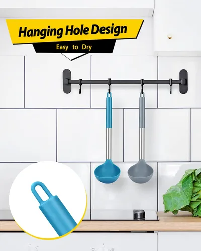 Miniatura 6 de Paquete de 2 cucharones de cucharón, cuchara grande de silicona para sopa, utensilios de cocina antiadherentes con alta resistencia al calor, sin