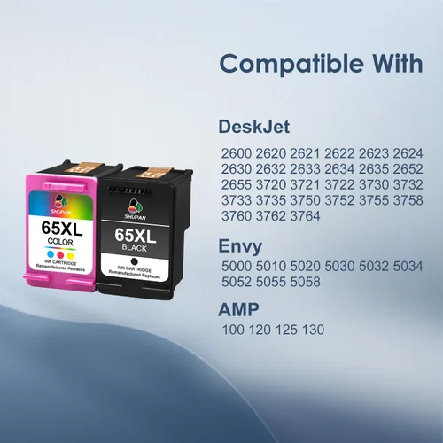 Miniatura 2 de 65XL Caetridge Tinta de repuesto negra y color para HP 65 65 XL paquete combinado de tinta funciona con HP Envy 5055 5052 5058 DeskJet 3755 2655