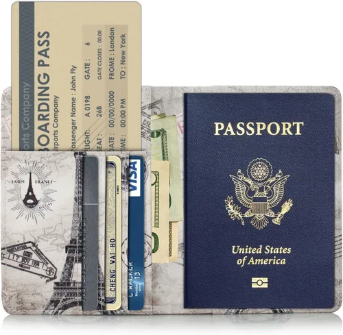 Miniatura 3 de EpicGadget - Funda de piel sintética con bloqueo RFID para pasaporte, funda de viaje tipo cartera, Eiffel Tower, Cartera Rfid