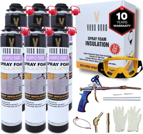 Miniatura 10 de Vega Bond SF001 paquete con pistola y limpiador, un solo componente premium, autoexpandible, espuma en aerosol de aislamiento de celdas cerradas