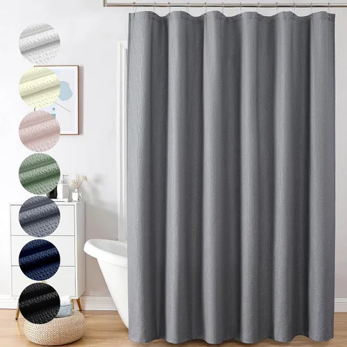 OVZME Cortina de ducha extra larga Berry color gris de 96 pulgadas de largo, cortina de ducha de tela con textura en relieve 3D, cortina de baño